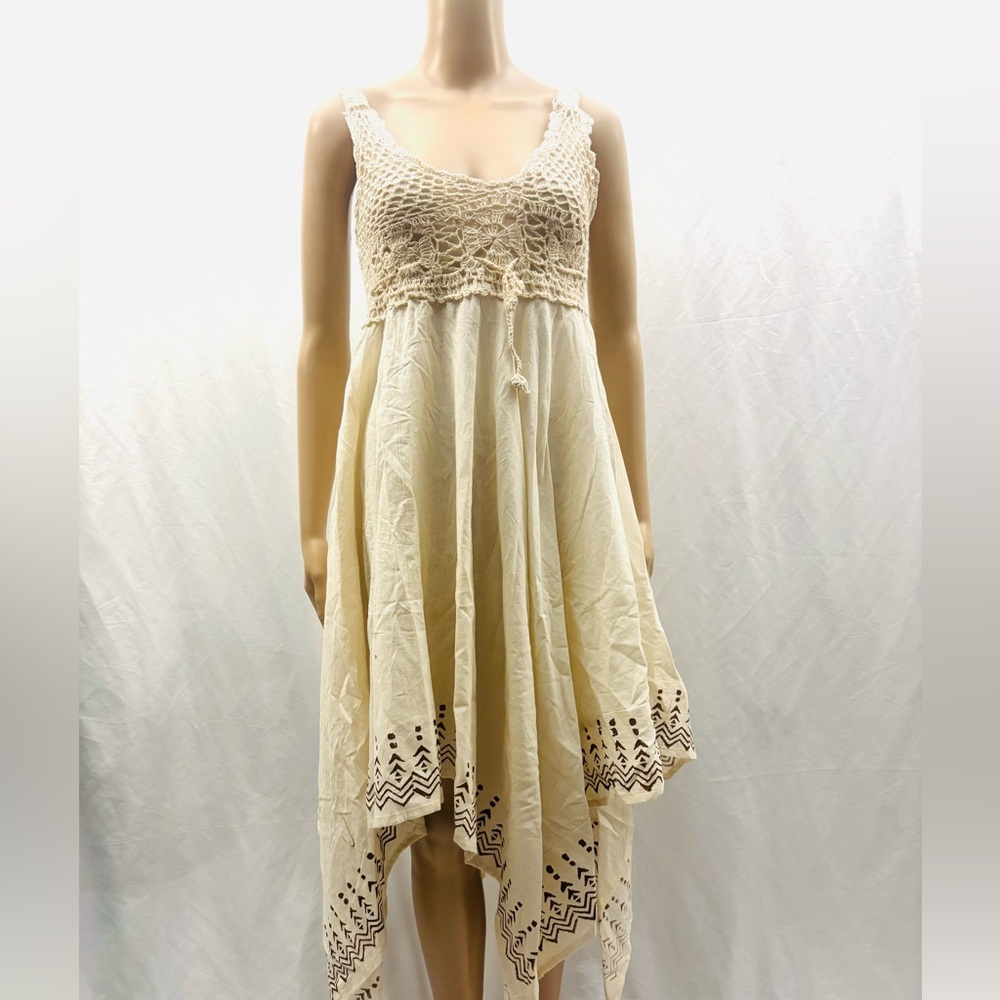 Elegant Cream Sleeveless Dress  cotton and hand made